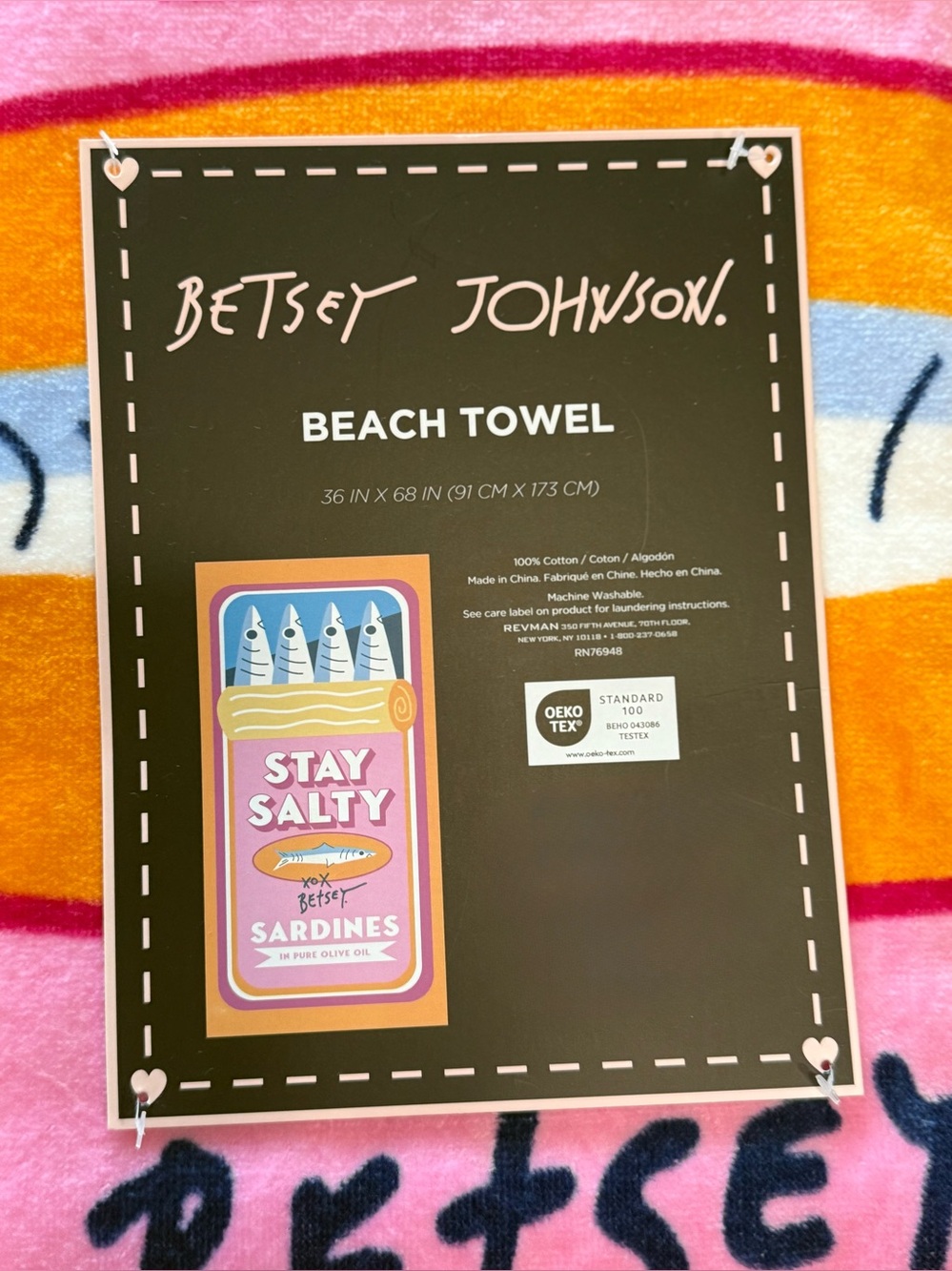 Betsey Johnson 'Stay Salty' Sardine Beach Towel Pink & Orange